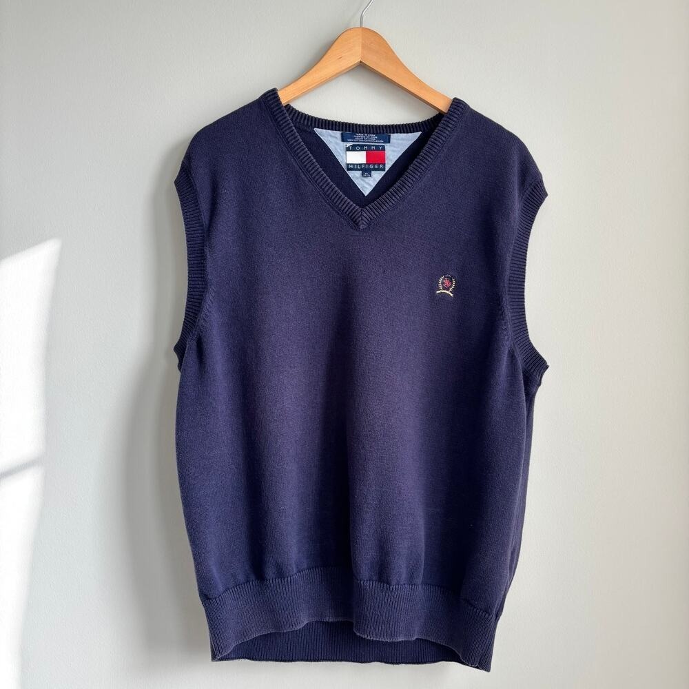 90s Vintage Tommy Hilfiger Sweater Vest‎ Preppy Collegiate Knitwear Extra Large